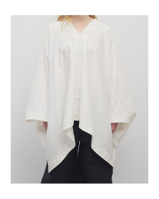 The Row White V-Neck Asymmetric Top