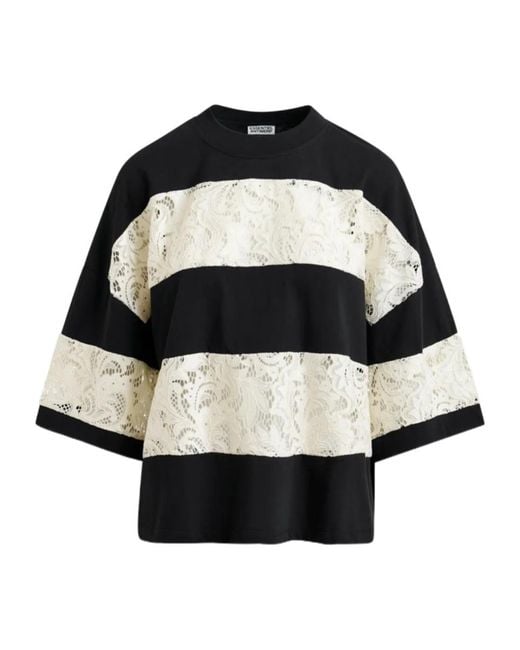 Essentiel Antwerp Black Lace-Striped T-Shirt