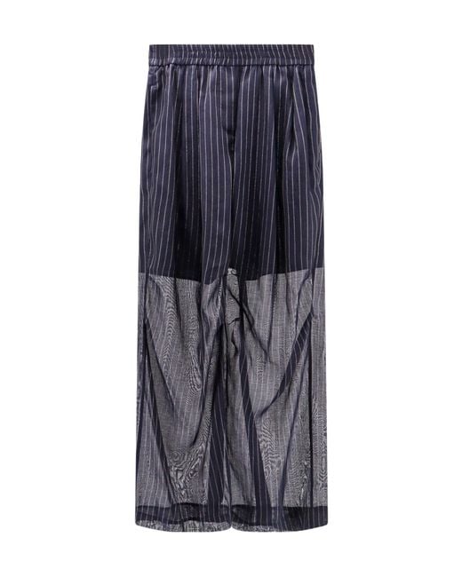 Brunello Cucinelli Gray Pinstriped Wide Leg Trousers