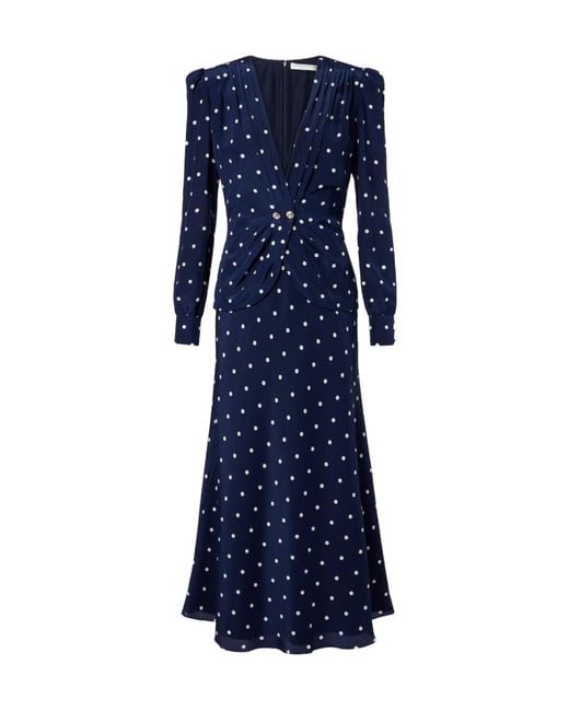 Alessandra Rich Blue Polka-Dot Silk Midi Dress