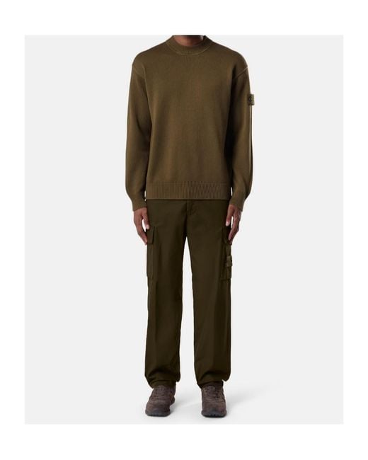 Stone Island Green Logo-Patch Crew-Neck Sweater for men