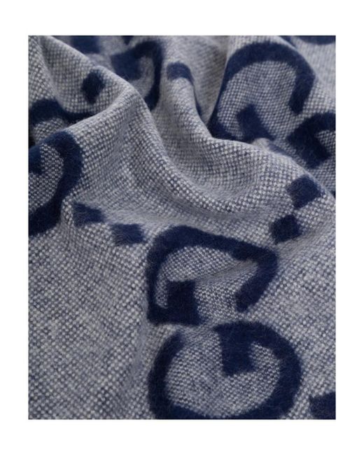 Gucci Blue Gg Jacquard Fringed Scarf for men