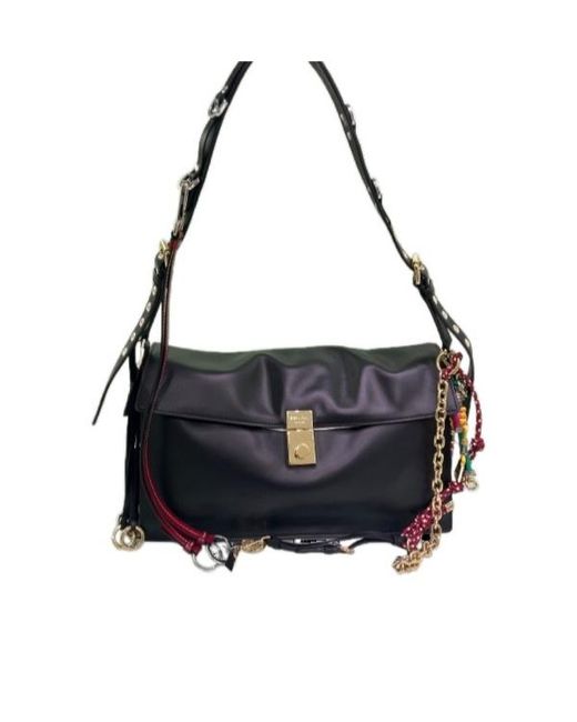 Prada Black Charm Detailed Small Shoulder Bag