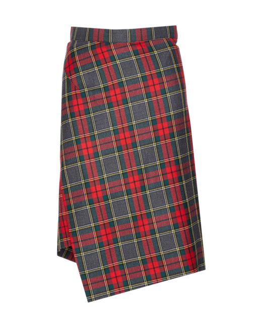 Vivienne Westwood Red Checked Asymmetric Midi Skirt