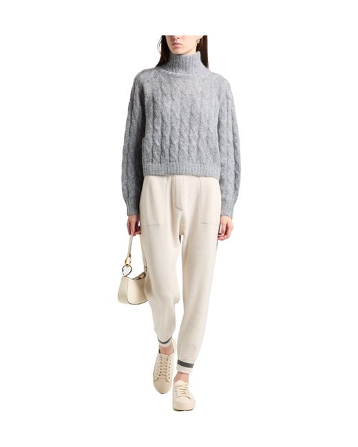Brunello Cucinelli Gray Long Sleeve Wool Turtleneck Sweaters