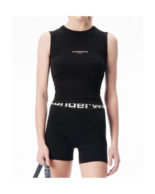 Alexander Wang Black Logo Fitted Tank Top