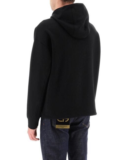 Emporio Armani Black Embroidered-Logo Pullover Hoodie for men