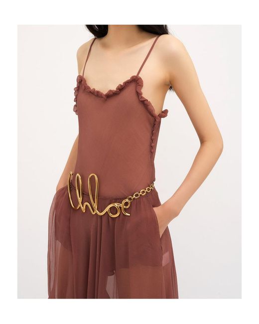 Chloé Brown Chloé Ruffled Tulle Tank Top