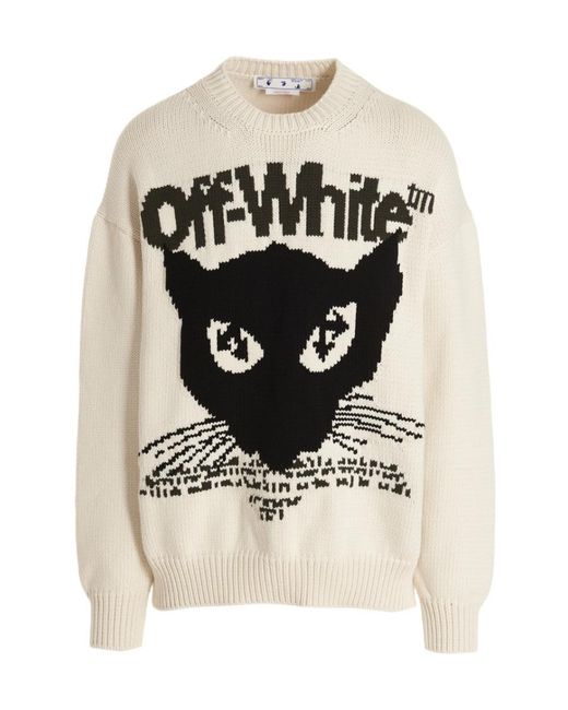 Off-White c/o Virgil Abloh White Intarsia-Knit Crewneck Long-Sleeved Jumper for men