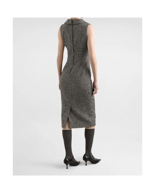 Dolce & Gabbana Gray Houndstooth Sleeveless Midi Dress