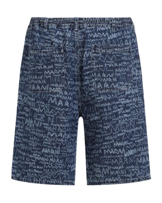 Marni Blue Logo Printed Denim Shorts for men