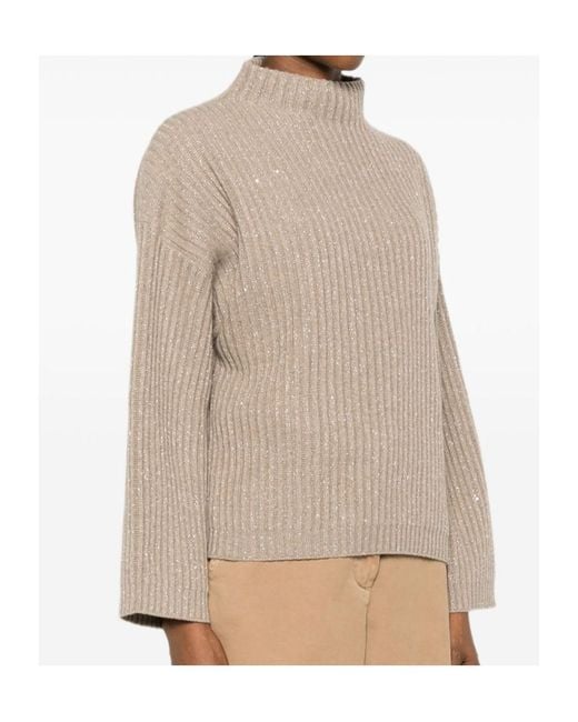 Brunello Cucinelli Natural High-Neck Long-Sleeved Knitwear