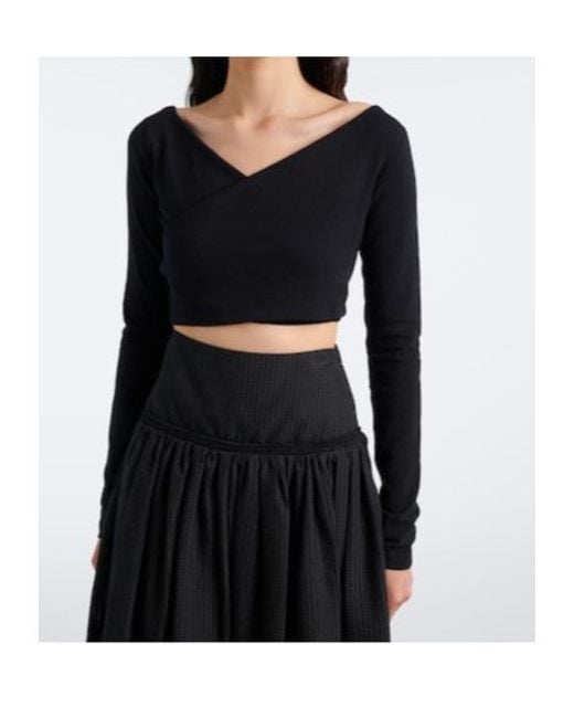 Alaïa Black Cotton-Blend Wrap Top