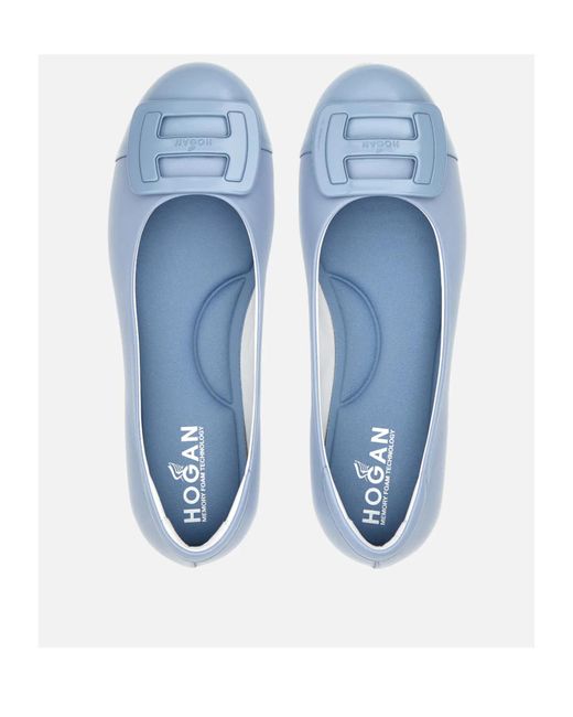 Hogan Blue Logo-Plaque Slip-On Ballerina Shoes