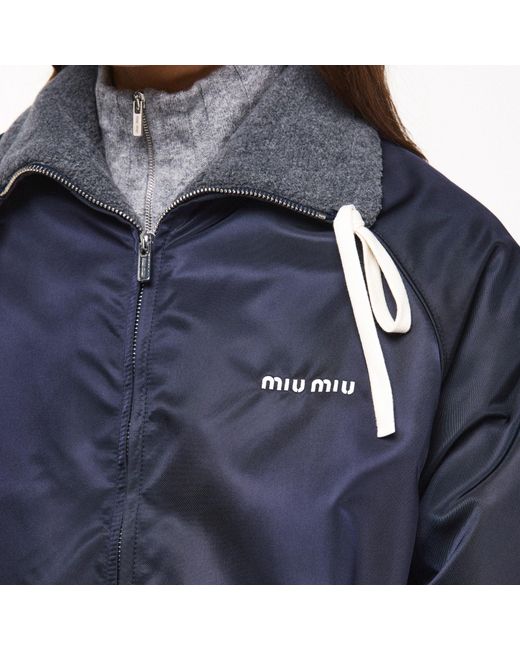 Miu Miu Blue Zip-Up Nylon Bomber Jacket