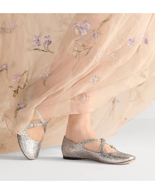 Dior White Glitter Mary Jane Ballet Flats