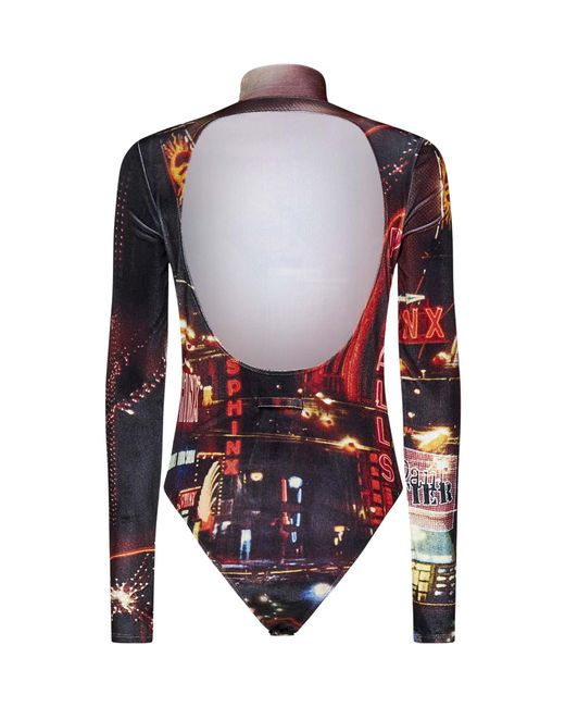 Jean Paul Gaultier Red Pigalle Printed Velvet Bodysuit