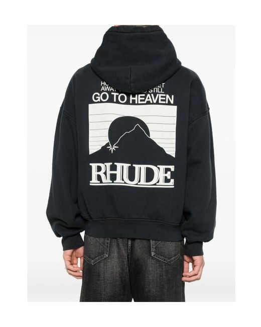 Rhude Black Logo Drawstring Hoodie for men