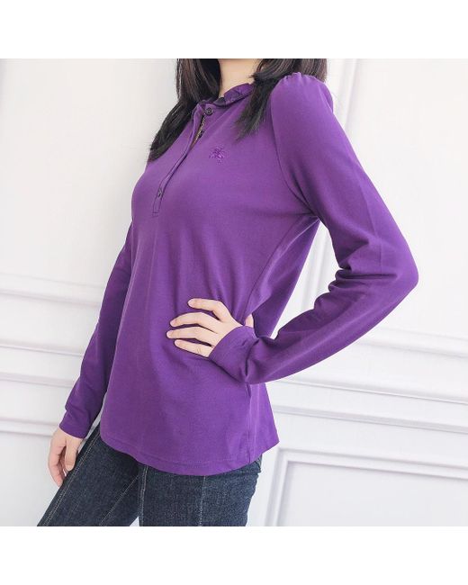 Burberry Purple Logo Long-Sleeved Polo Shirt