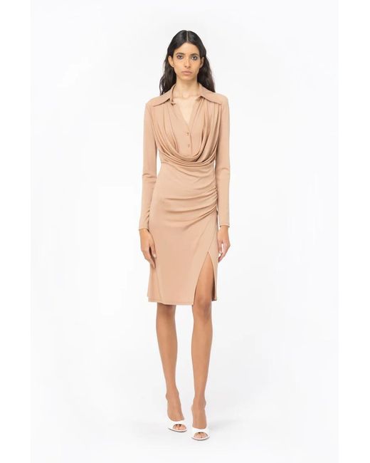 Pinko Pink Gathered Long-Sleeved Draped Midi Dress