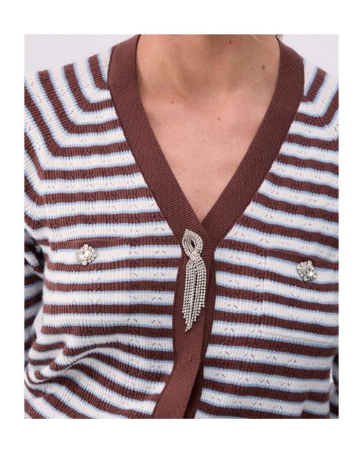 Liu Jo Multicolor Striped Cardigan With Bejewelled Embellishment