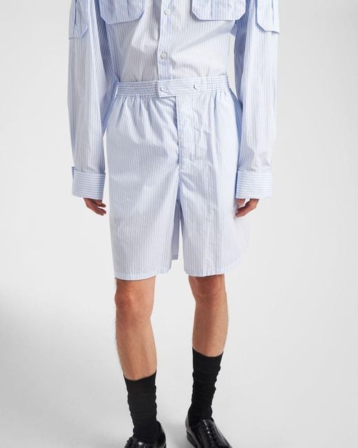 Prada Blue Striped Knee-Length Deck Shorts for men