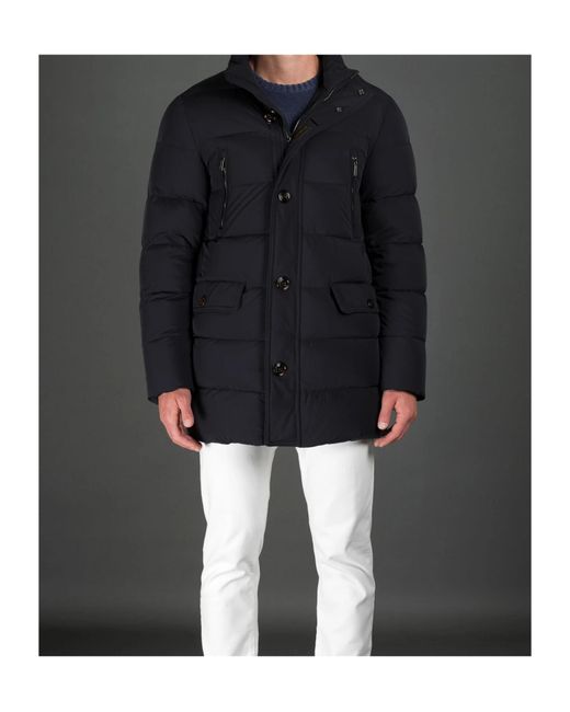 Moorer Blue Button-Down Hooded Down Coat for men