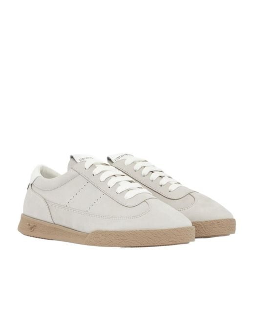Emporio Armani White Panelled Lace-Up Sneakers