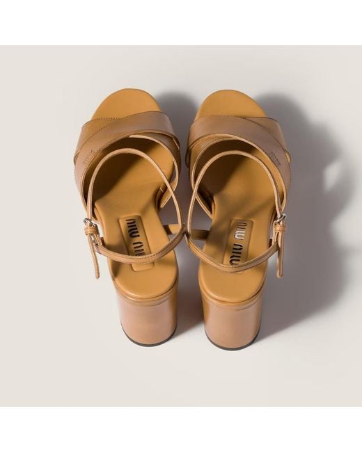 Miu Miu Natural Leather Platform Sandals