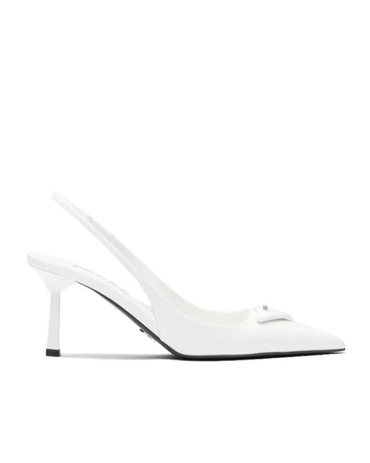 Prada White Pointed-Toe Slingback Pumps