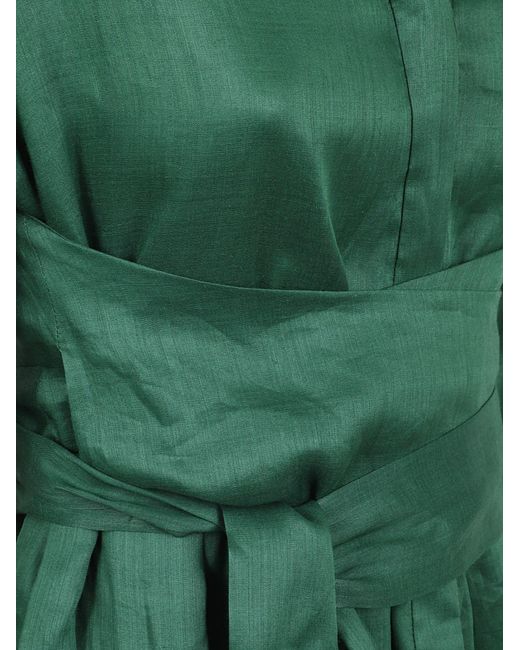 Max Mara Green Ramie Midi Shirt Dress