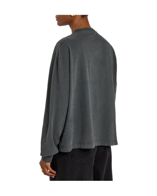 Ganni Gray Printed Long-Sleeve Cotton T-Shirt