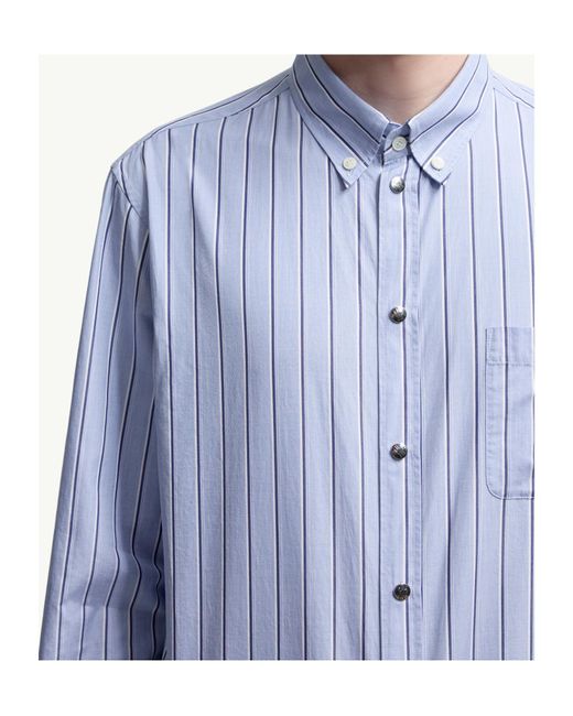 Moncler Blue Striped Long-Sleeved Shirt for men