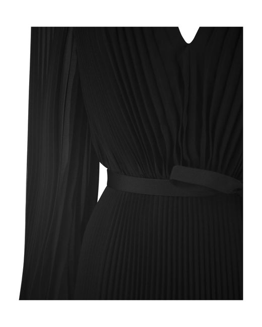 Max Mara Black Visita V-Neck Pleated Mini Dress