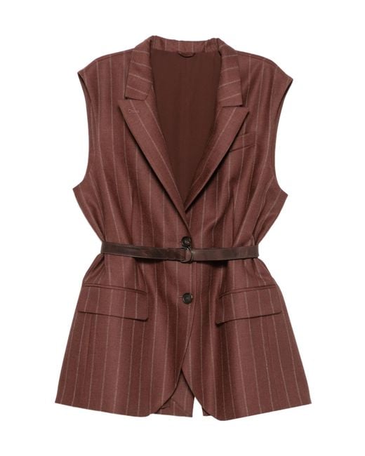 Brunello Cucinelli Brown Pinstripe-Pattern Sleeveless Vest