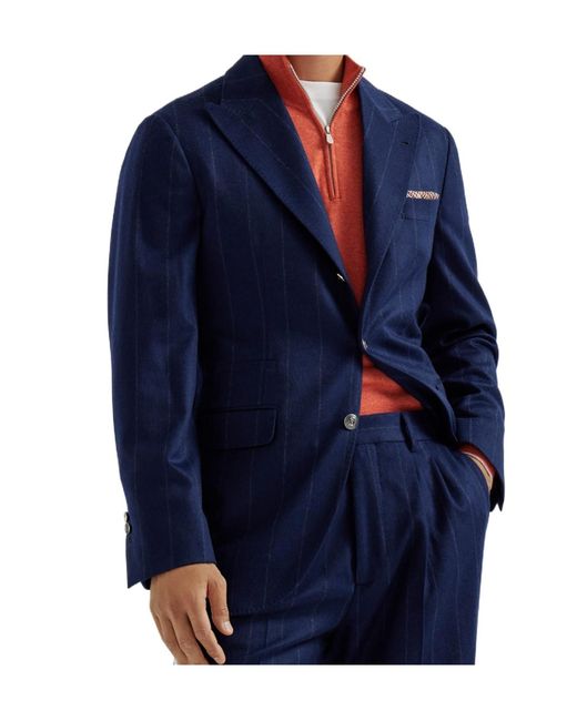 Brunello Cucinelli Blue Chalk Stripe Blazer for men