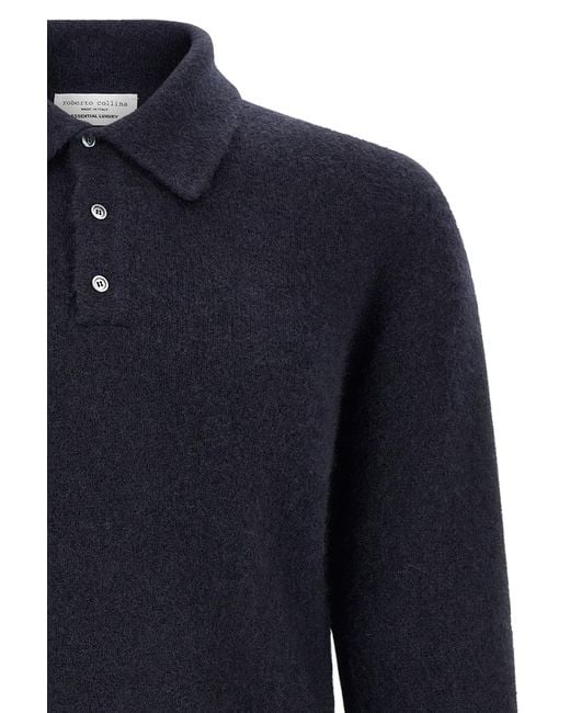 Roberto Collina Blue Cashmere And Silk Polo Shirt for men