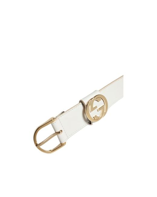 Gucci White Belt With Round Buckle