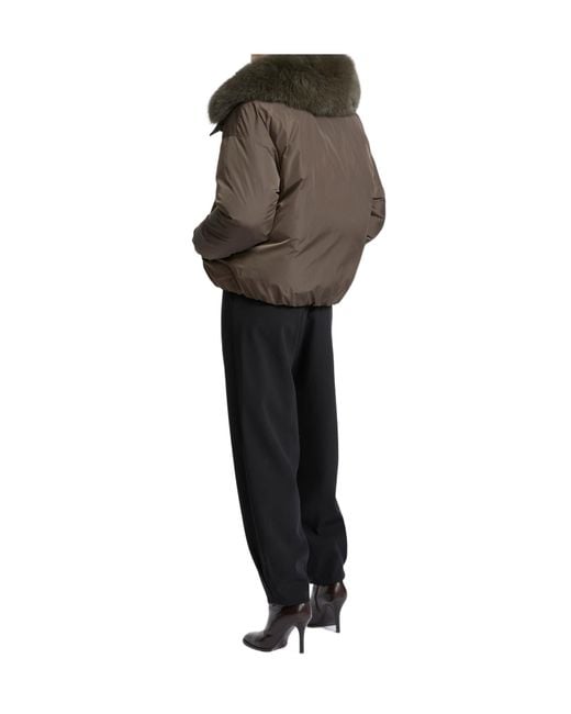 Yves Salomon Black Short Technical Fabric Down Jacket With A Detachable Fox Fur Collar