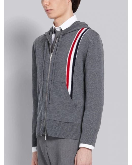 Thom Browne Gray Intarsia-Knit Stripe Panel Hoodie for men