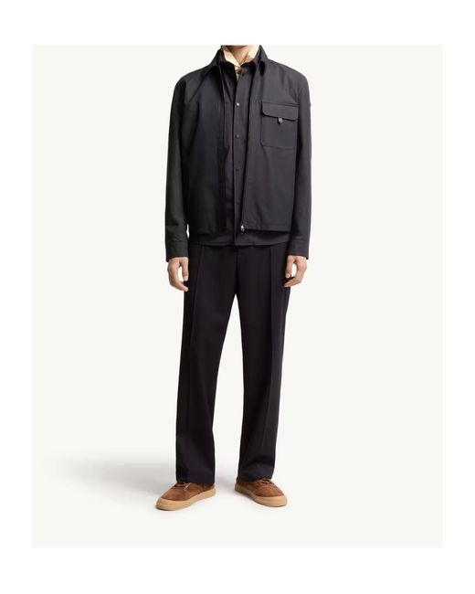 Moncler Blue Leather Logo Cotton Blend Shirt for men