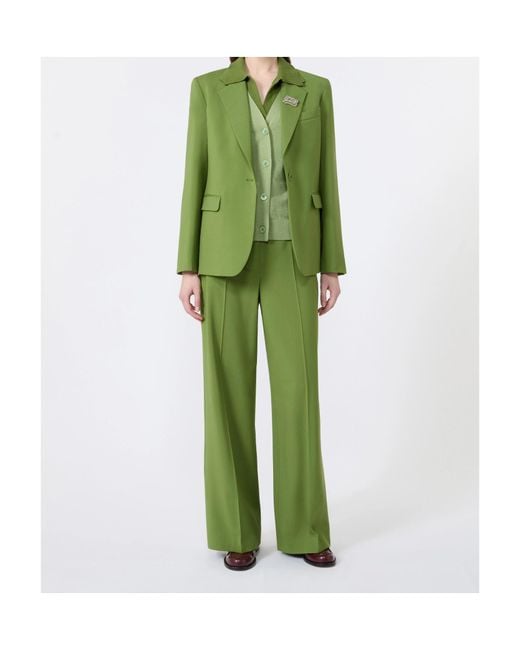 Weekend by Maxmara Green Lamine Single-Breasted Blazer