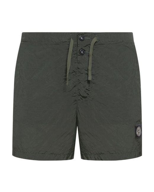 Stone Island Gray Compass Patch Swim Shorts for men