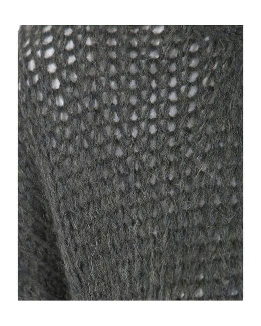 Nuur Gray Open-Knit Round-Neck Sweater