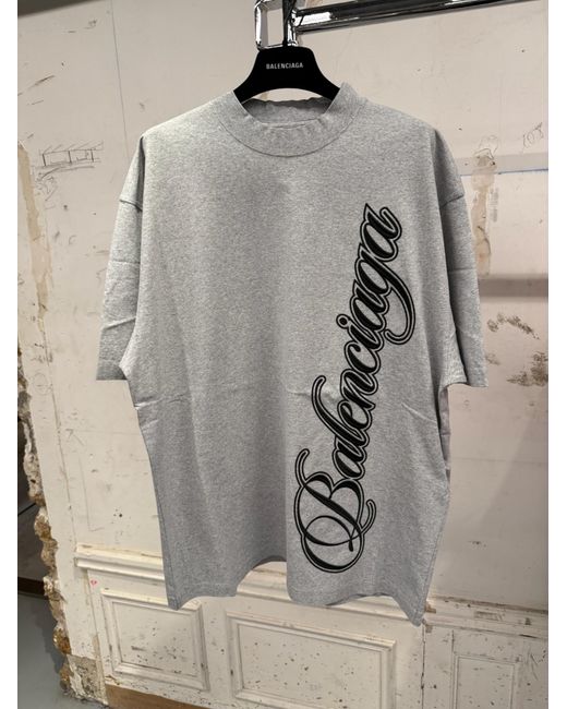 Balenciaga White Cursive Medium Fit T-Shirt for men