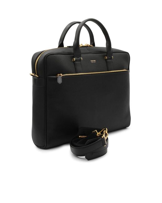 Tom Ford Black Logo Printed Zipped Briefcase for men