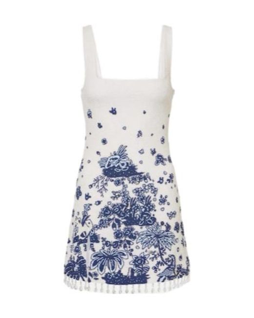 Staud Blue Le Sable Fringed Beaded Minidress