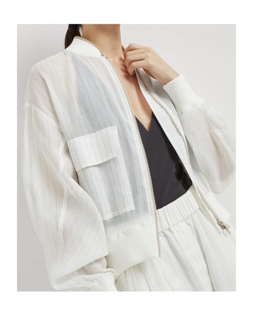Brunello Cucinelli White Striped Bomber Jacket