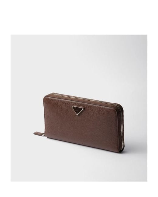 Prada Brown Logo Plaque Zip-Around Wallet for men