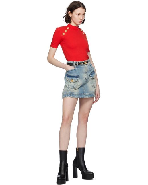 Balmain Red Signature Coin-Buttons T-Shirt